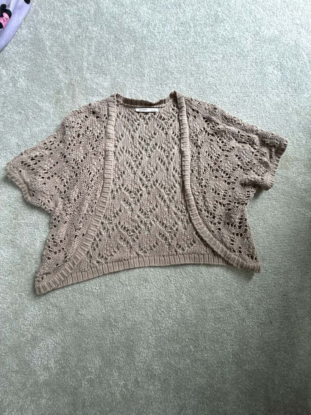 Old Navy Open Knit Cardigan Size L/G Tan Crochet Shrug